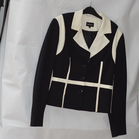 Black & Cream Structured Jacket SZ XL Studio Point - Picture 2 of 9